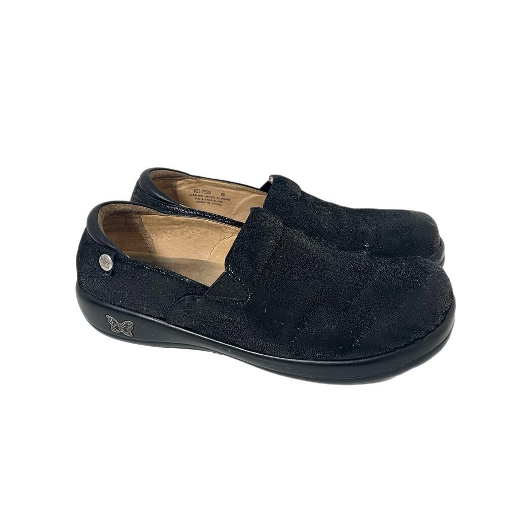 Alegria Keli Black Sparkle Crackle Leather Comfort Clog Shoes Women's EU 40